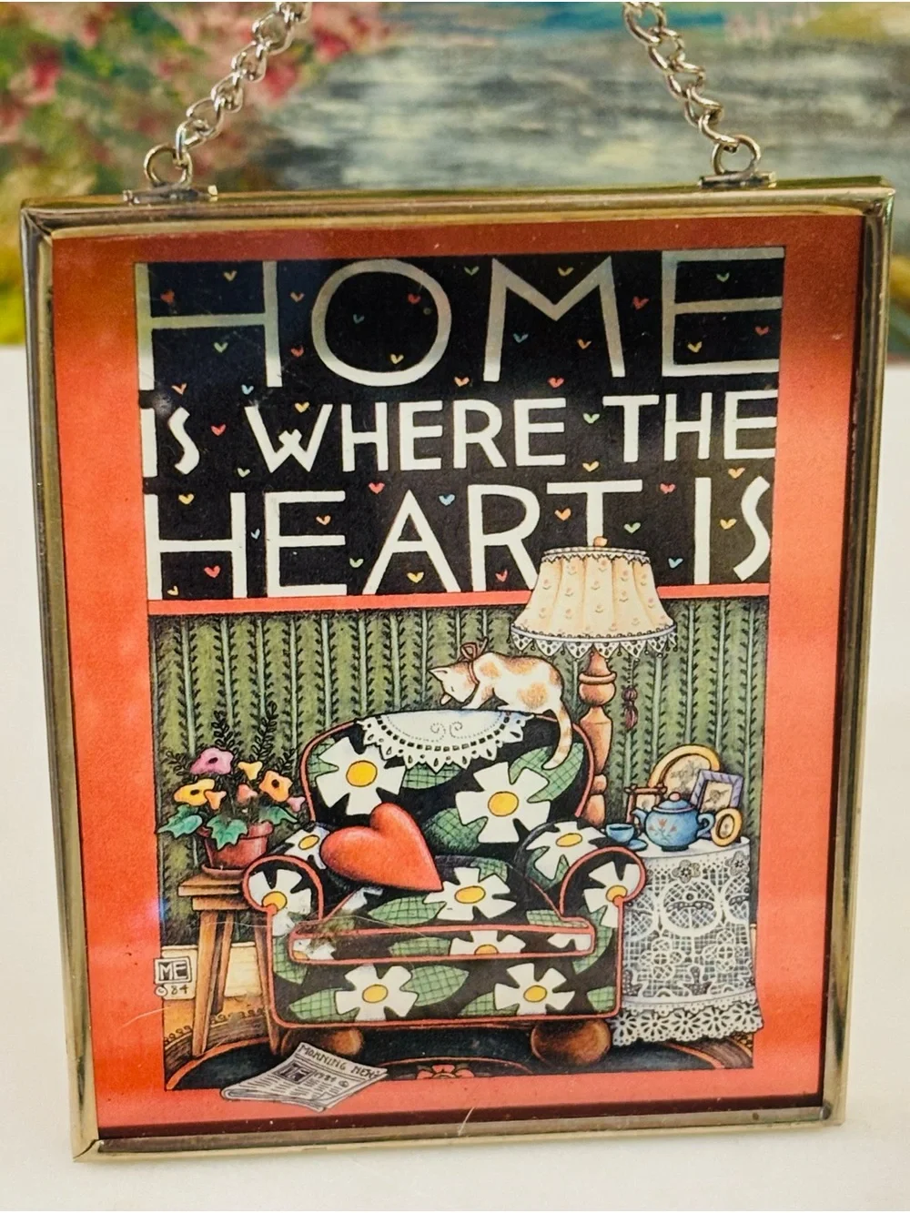 Mary Engelbreit Home Is Where the Heart Vintage Enesco Brass frame Sun Catcher